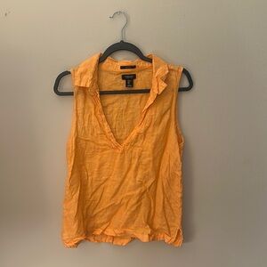 Gold Ruched Sleeveless Blouse with Notched Collar